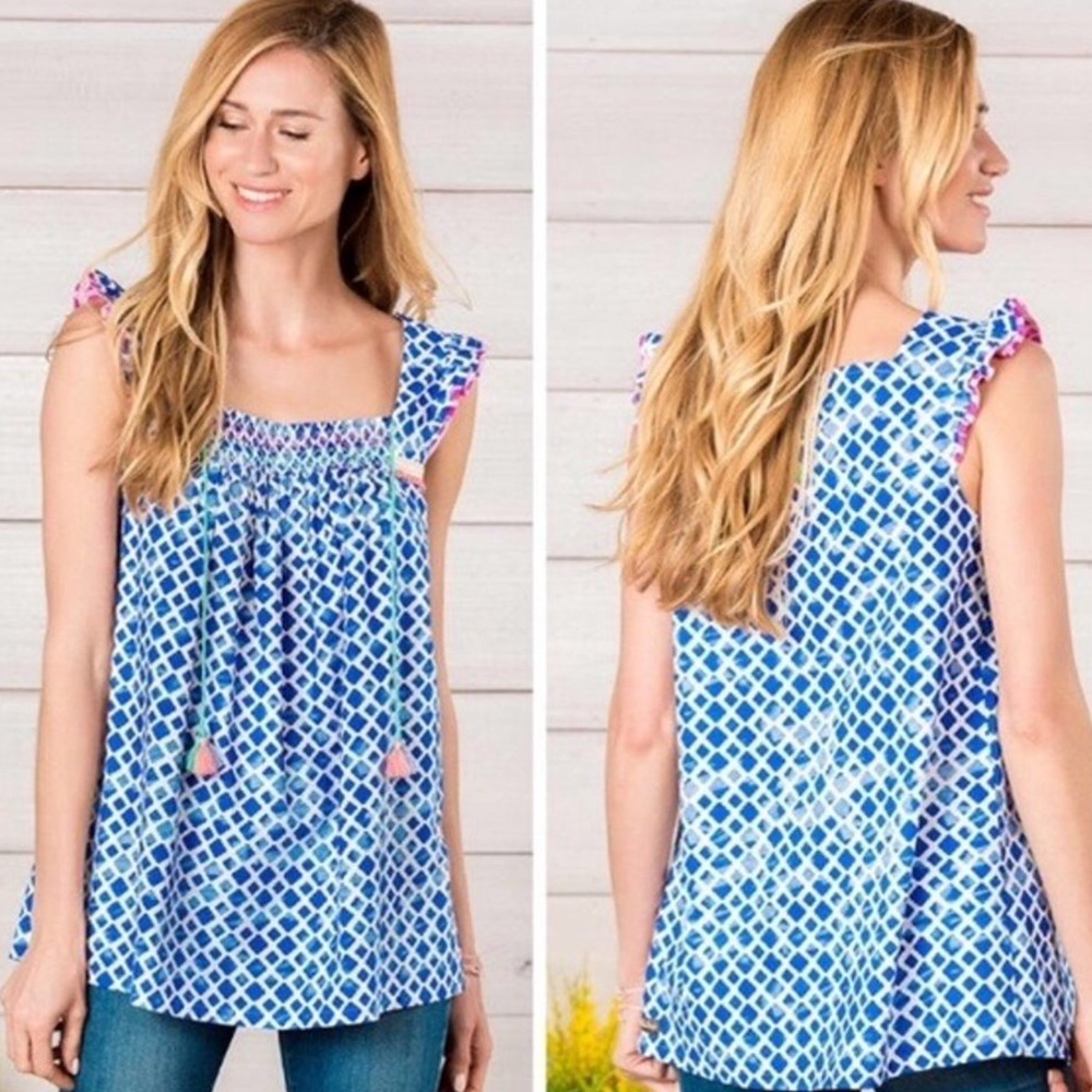 Matilda Jane Wandering Waters Smocked Tassel Top M